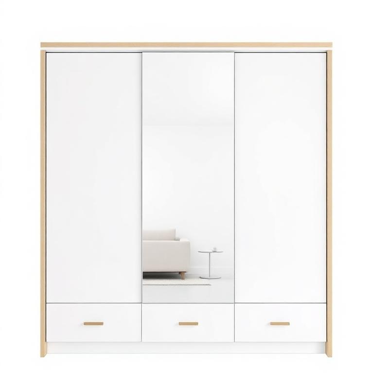 Guarda-Roupa Casal com Espelho 3 Portas de Correr e Gavetas